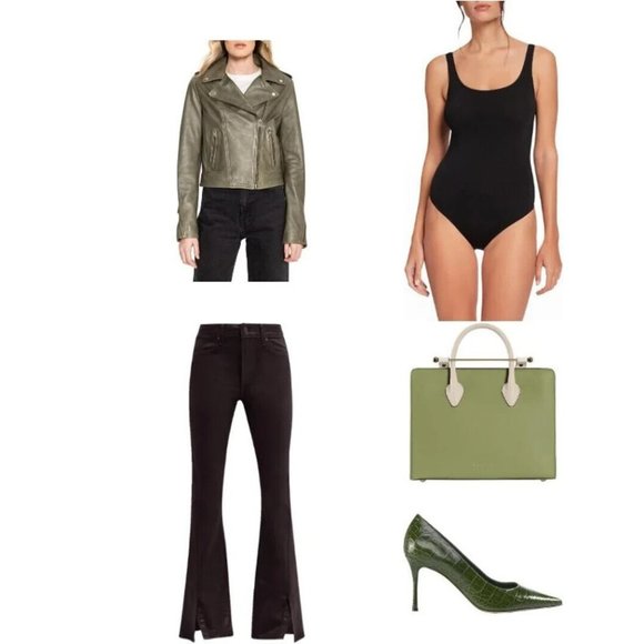 LAMARQUE Donna 21 Jacket In Vetiver Leather Biker Moto Jacket Casual sz S - Picture 12 of 16